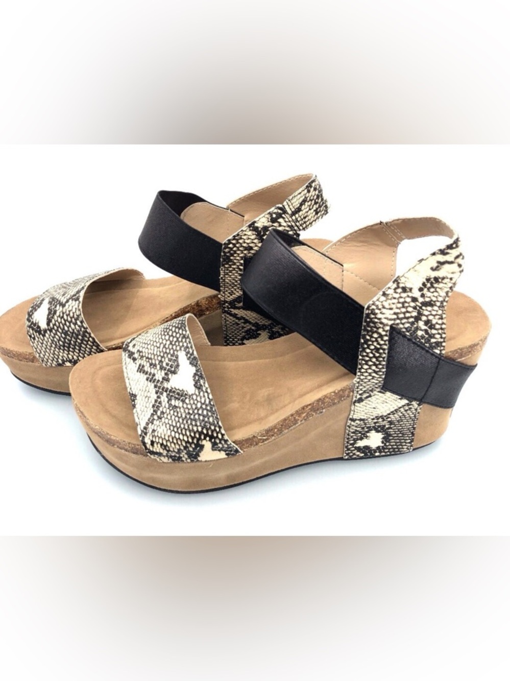Pierre Dumas Platform Sandals with Black and Snake-Print Straps